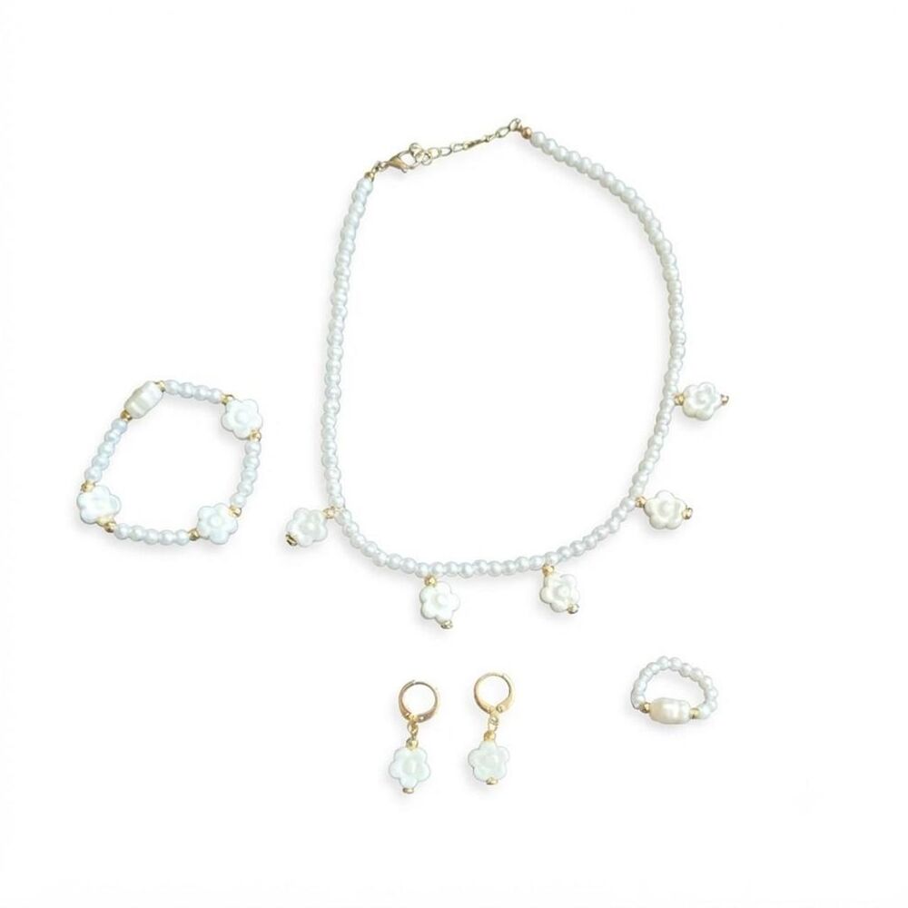 Dainty Faux Pearl & Flower Charm Jewelry Collection